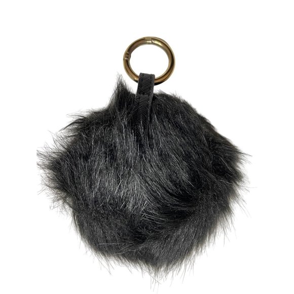 Faux Fur Pom Pom charm keychain 4" Large Pom, Fur Ball Black - Picture 3 of 3